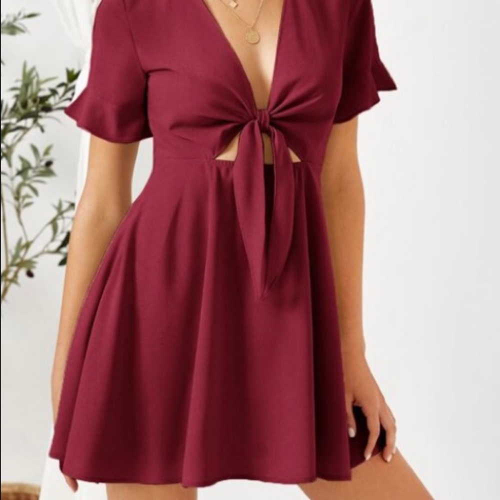 Shein Ruffle sleeve tie front dress